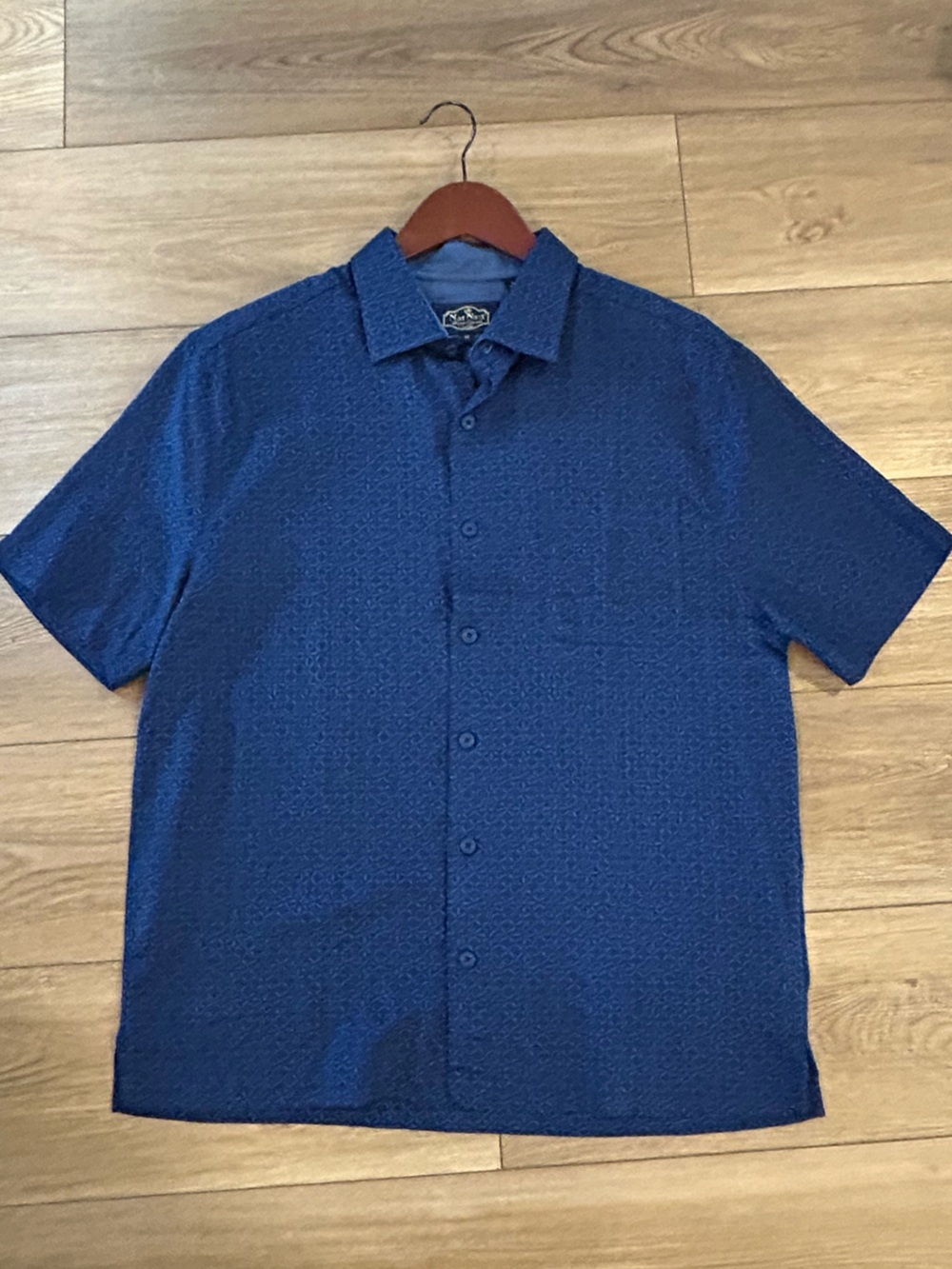 Nat Nast Silk Cotton Camp Shirt Blue Geometric Button Up Mens M